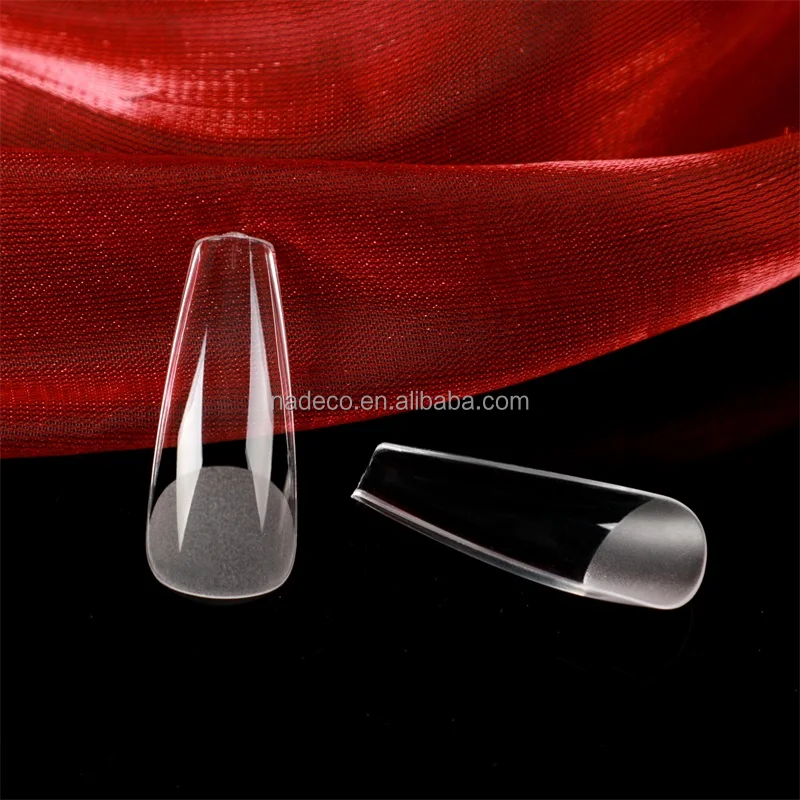 Nadeco Etch Gel Nail Tips Long Coffin Shape French Ballerina Fingernail Art Press On Style Box Package
