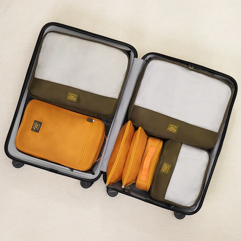 Hot Sell 7 Pcs Set Wholesale Black White Luggage Travel Organizer Packing Cubes