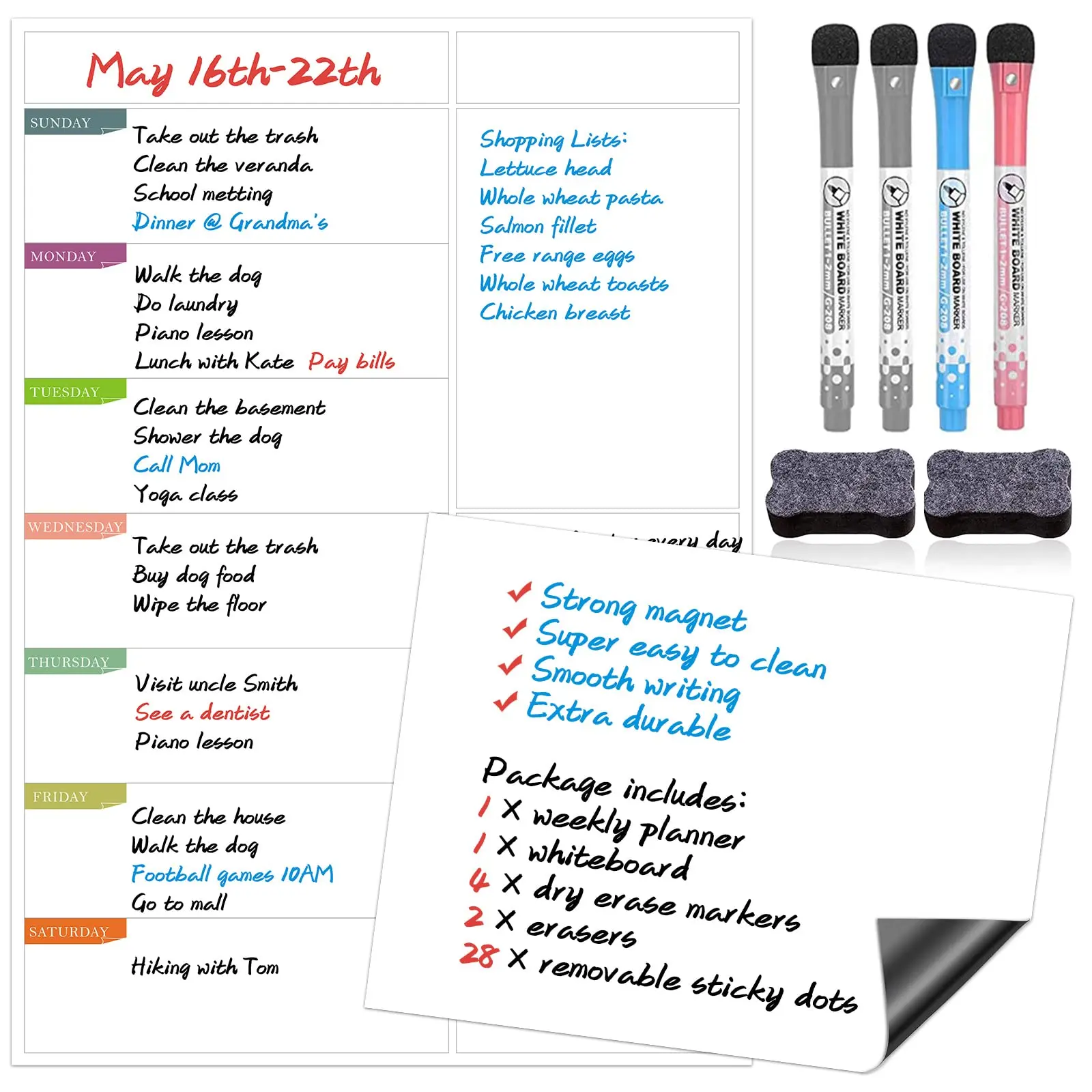 Customized Reusable Dry Erase Monthly Calendar and Weekly Meal Planner Message Board Sheet Magnetic Whiteboard for Fridge