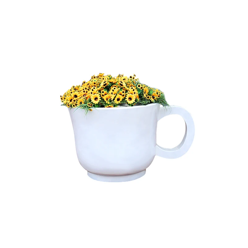 H308 Fiberglass Coffee cup flowerpt big size cup shape flower tea shaped flower pot decoration