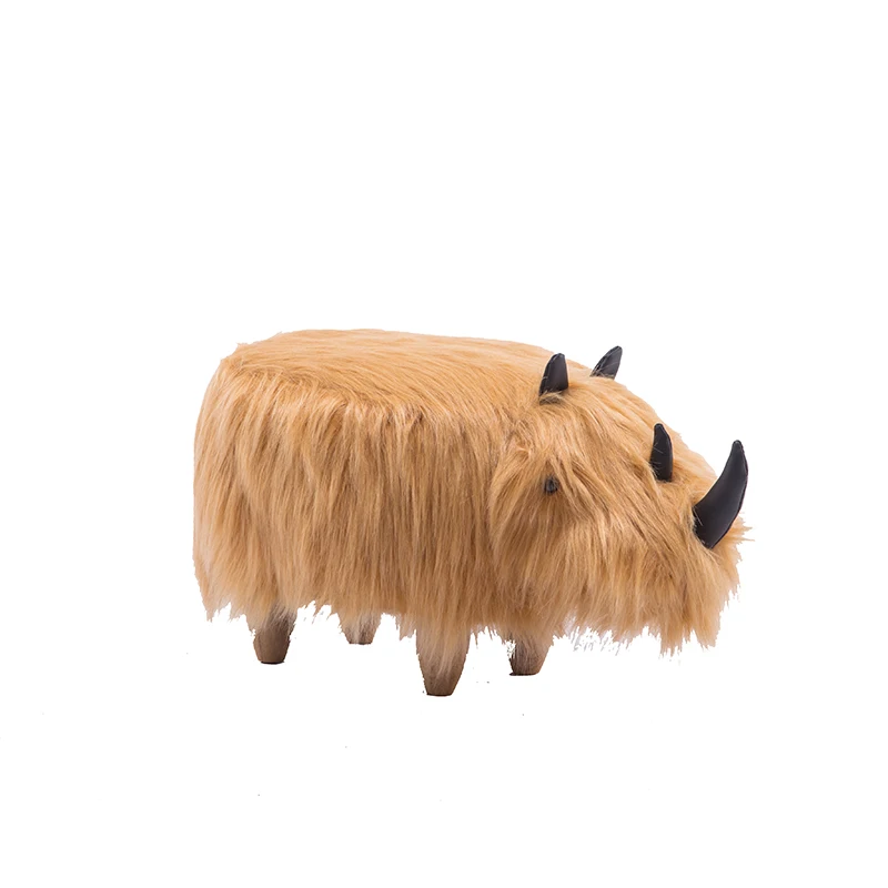 Hot sale  salon furniture decorative ottoman  animal kids long haired rhino stool