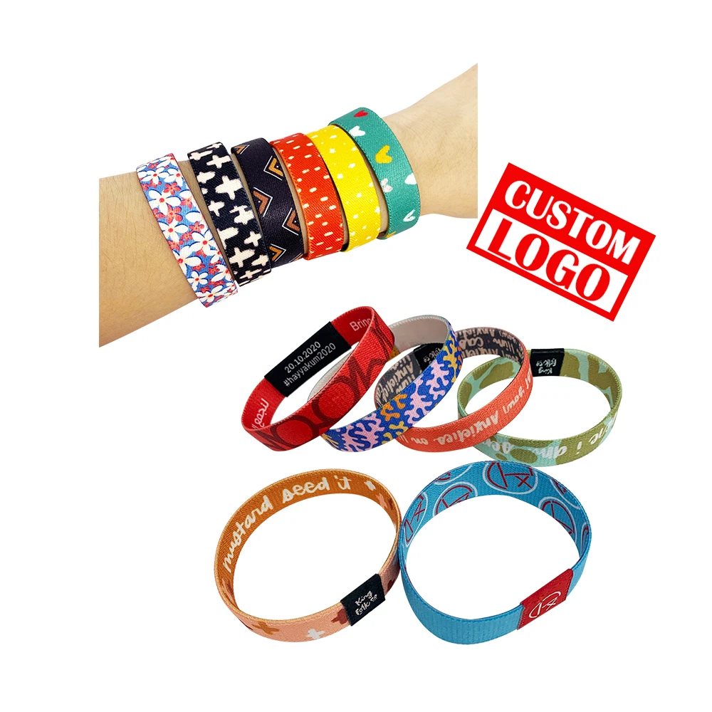 Custom Logo Printed Fabric Wristband Elastic Advertising and Promotion Wristbands