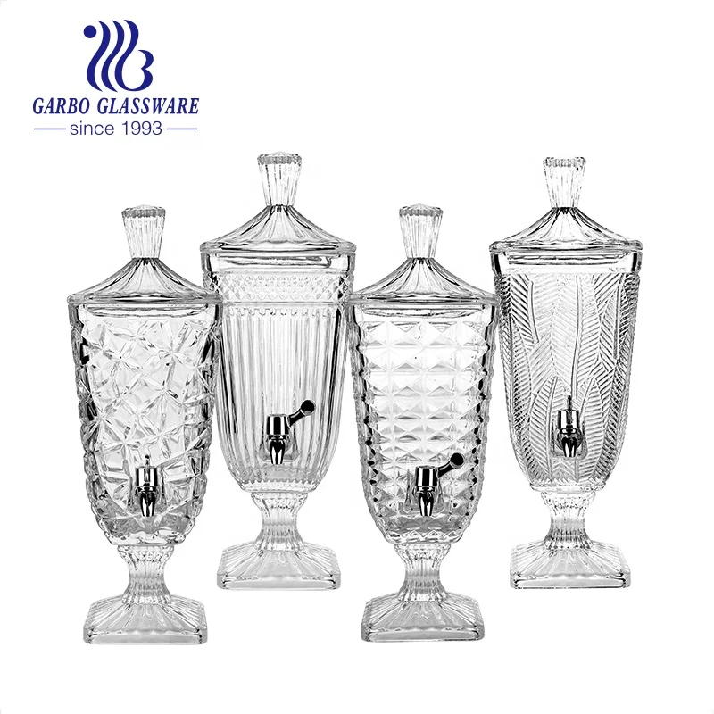 Hot Sale square Large Glass Juice Dispenser Jar with Spigot Wholesale 2L Engraving Cold Liquor Beverage Tap