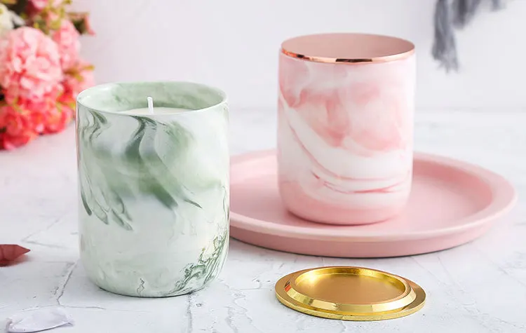 Мраморные зернистые керамические подсвечники, сосуды, оптовая продажа, банка для свечей с крышкой