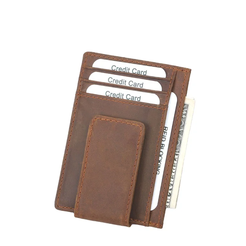 factory wholesale rfid blocking genuine leather magnetic money clip wallet for men