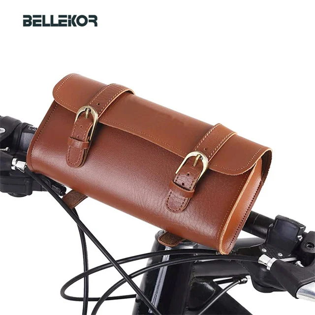 Hot Sale Retro Bicycle Bag Waterproof PU Leather  Portable Saddle Bag Outdoor Riding Storage Bag Embossed Logo