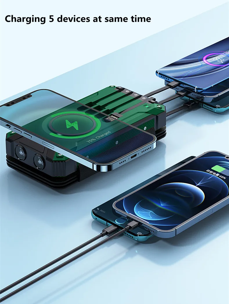 Wireless camping solar cell power bank 20000mah energy solar charger foldable solar panels built in cables without battery