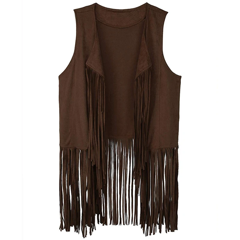Женский жилет с бахромой из искусственной замши, Открытый спереди, без рукавов, уличная одежда, жилет, кардиган