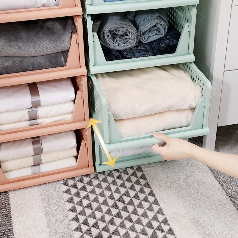 Stackable Plastic Storage Basket Foldable Closet Organizers Storage Bins Drawer Shelf Storage Container for Wardrobe Cupboard
