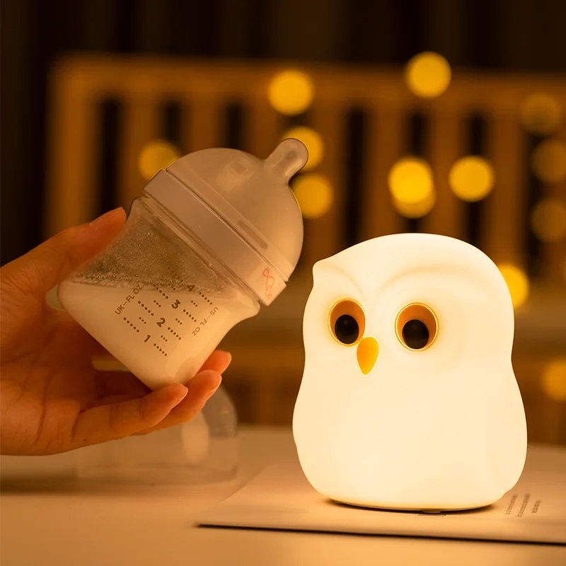 Soft Silicone Owl Baby Kids Night Lights USB Rechargeable Animal Touch Sensor Multicolor Warm Colorful Led Patting Cute Lamps