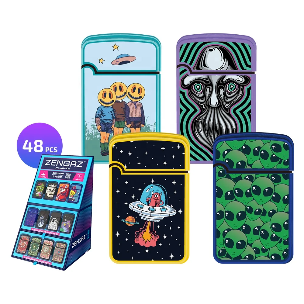 ZENGAZ CUBE Display 48pcs Wholesale Butane Windproof Jet Flame Cigar Cigarette Cool Lighters