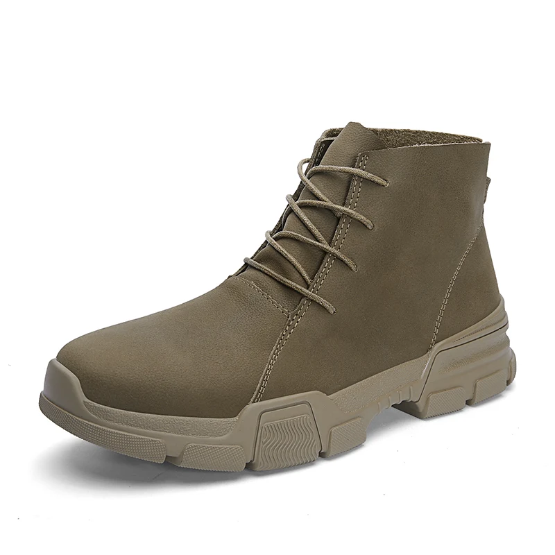 
Lace-up genuine leather cowboy ankle outdoor black desert boots for men 