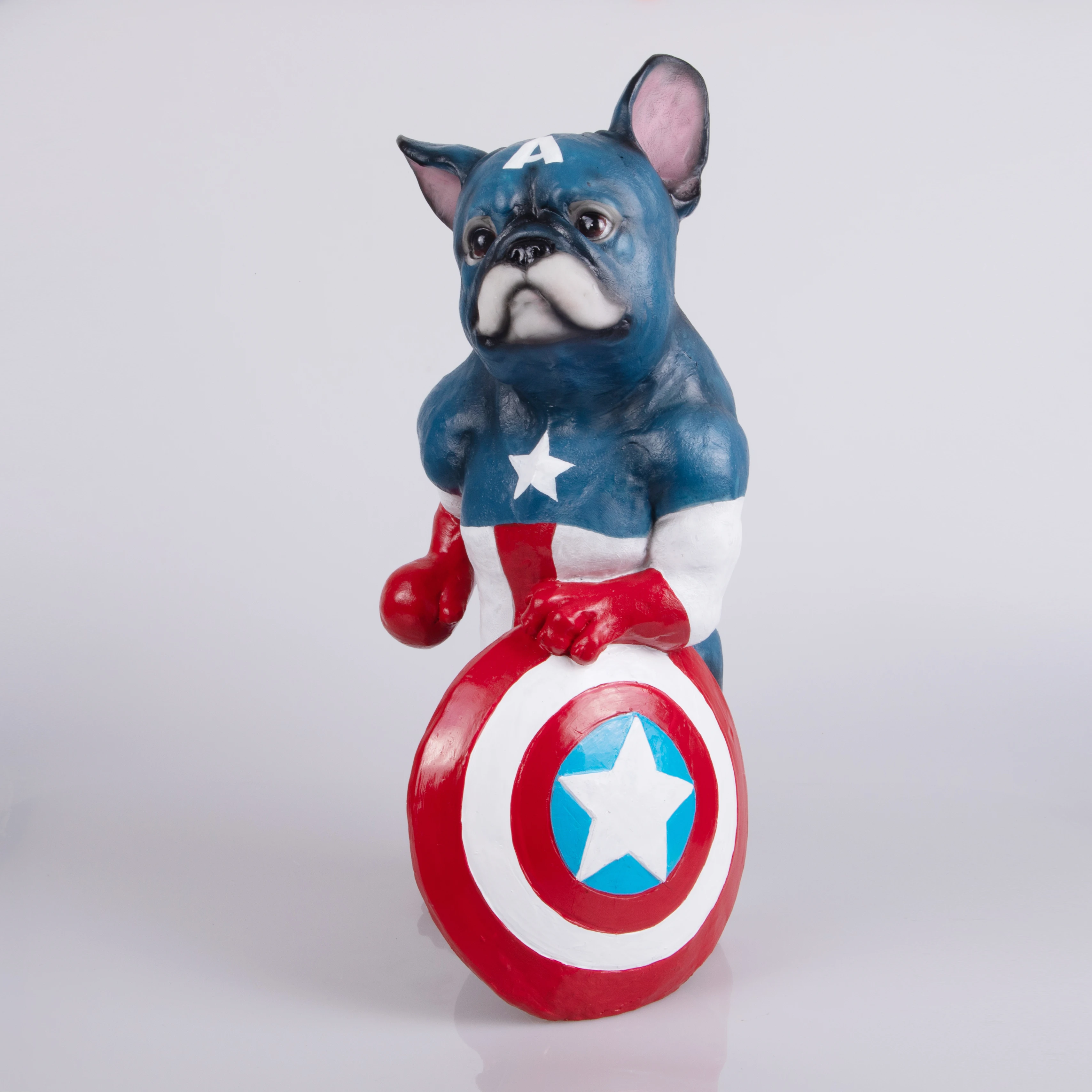 Captain Design Cute Polyresin Big American Bully Dog Statues Artificial Animal Sculpture Character Design Polystone Figurine