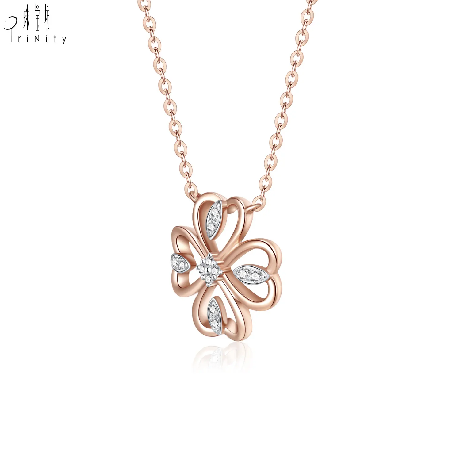 Latest Design Handmade 18K Solid Rose Gold Pendant Necklace Jewelry Real Diamond Jewelry Set Earring Ring Necklace For Women