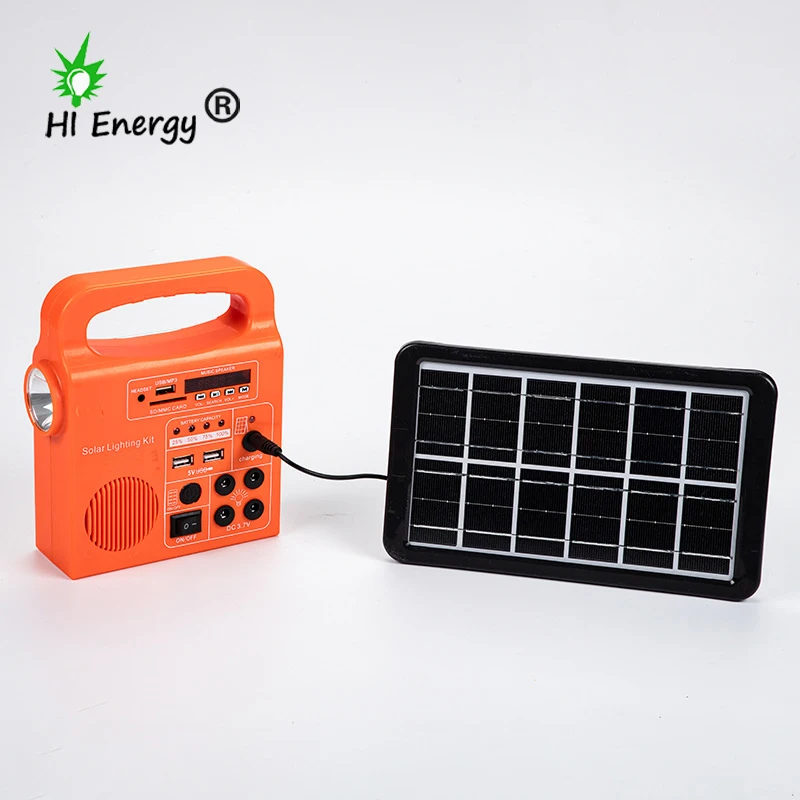 HiEnergy solar lighting kit portable solar panel light kit outdoor rechargeable solar powered radio fm am