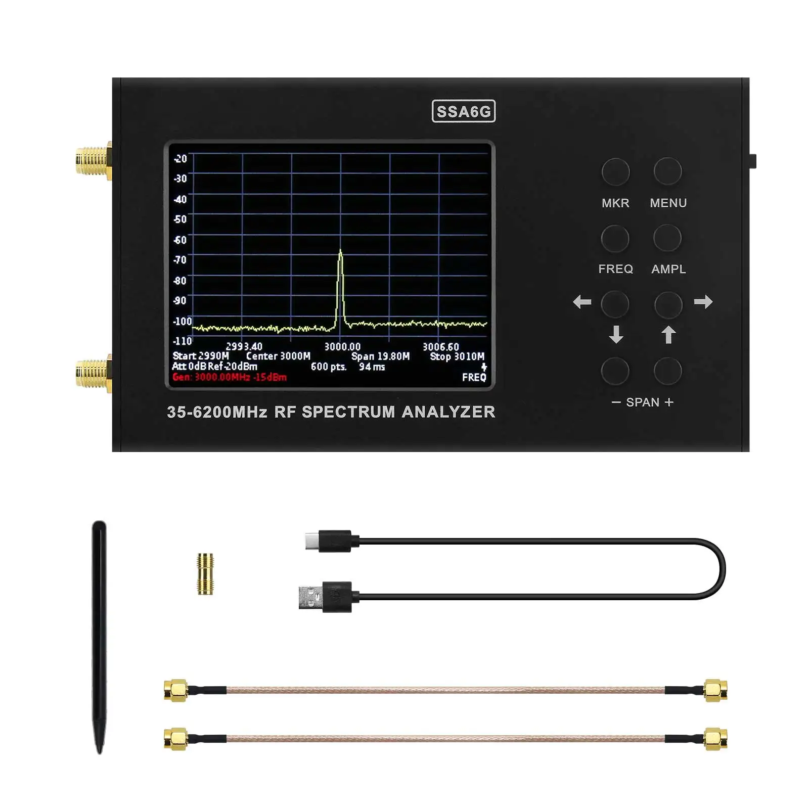 HAMGEEK SSA6G 35 мГц-6200 мГц РЧ-анализатор спектра РЧ-мультиметр анализатор с сенсорным экраном