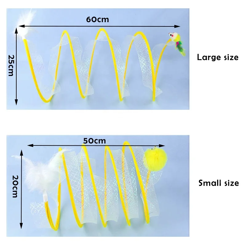 Small Animals Playing Exercise Cat Spring Toys Interactive Portable Indoor Folded Cat Tube Tunnels Toy With Feather Mouse Toys