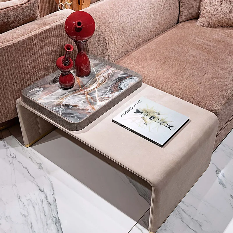 Italian Modern Minimalist Designer Marble Combo Living Room Coffee Table Postmodern High-Low Shape Living Room Coffee Table