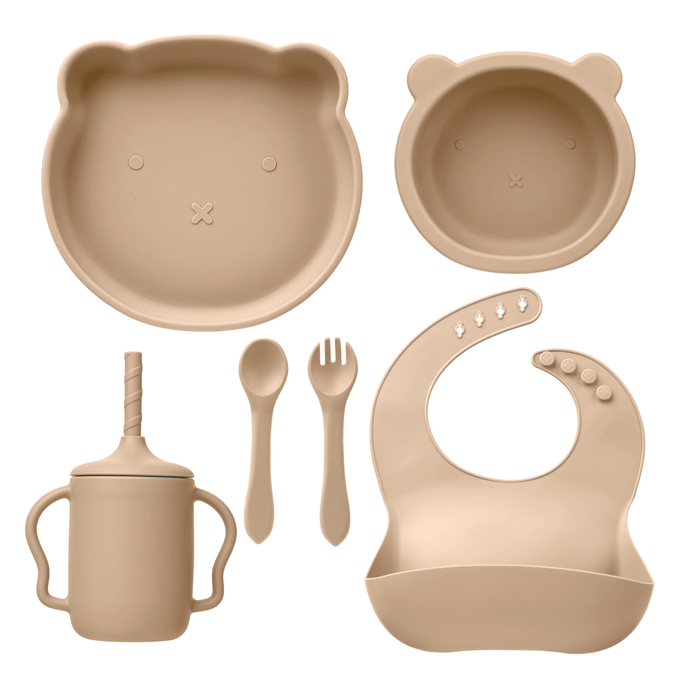 YLA Wholesale Silicone Dinner Plate Set Bear Style Plate Bowl Spoon And Silicone Bib Sets For Babies