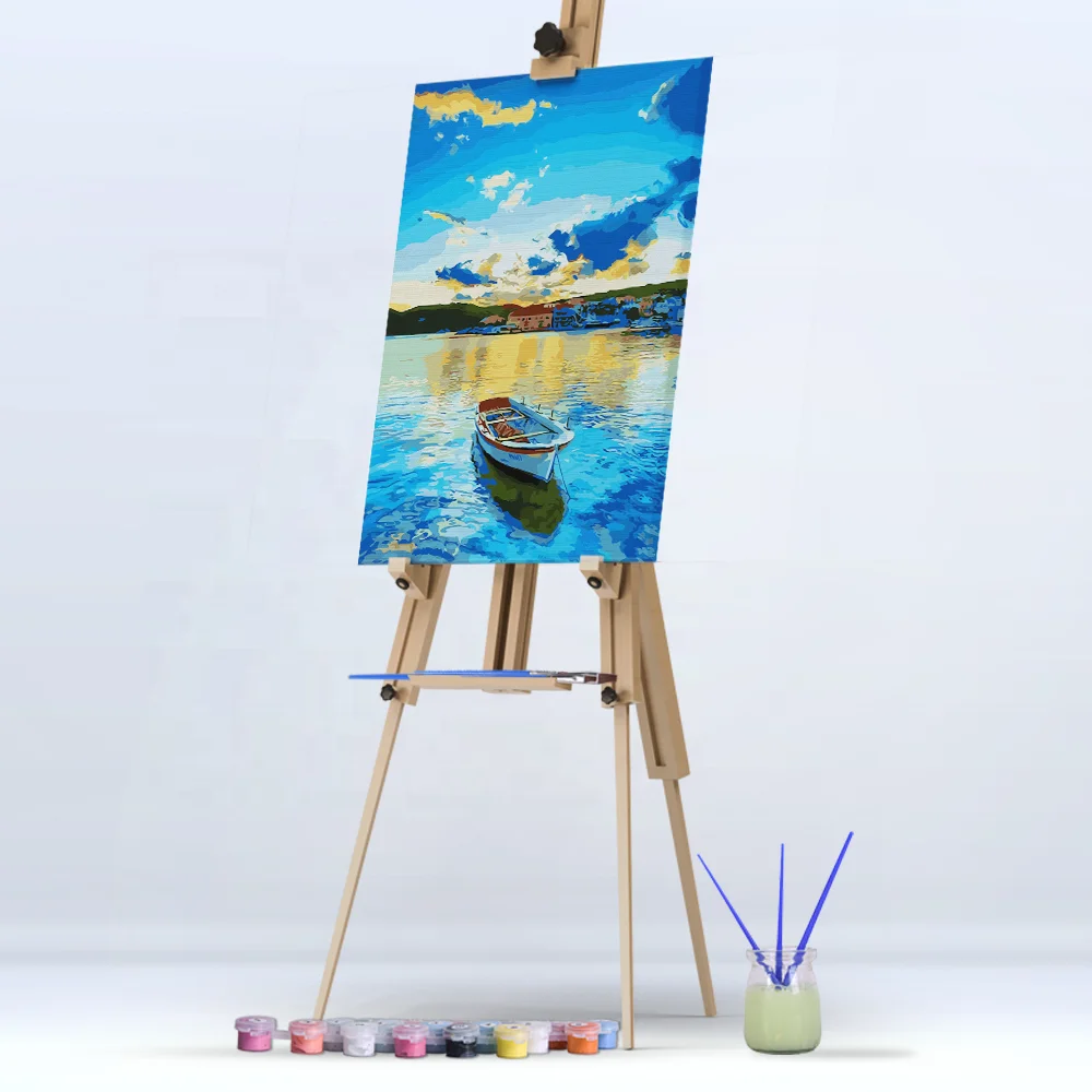 Blue Lake Sky Boat Landscape DIY Acrylic Painting By Numbers Hand-painted Drawing