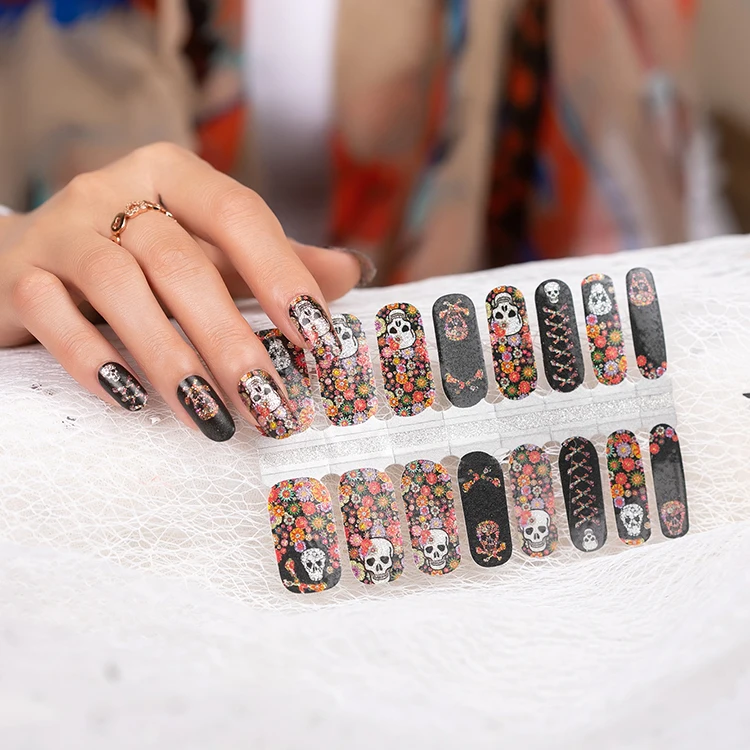 Factory Price Nail Stickers Halloween Glow in The Dark Colorful Christmas 3D Nail Art Wraps with Variety Designs