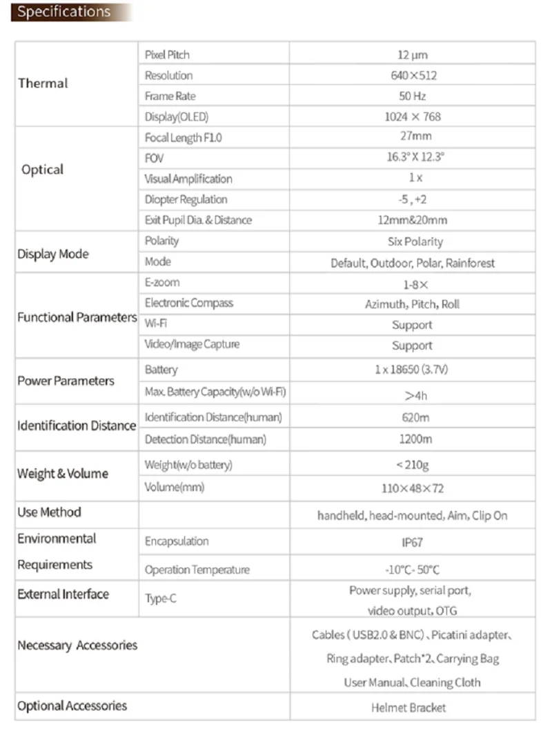 12UM 27MM 640x512 2550m range thermal imager monocular handheld head-mount clip on night vision scope for hunting