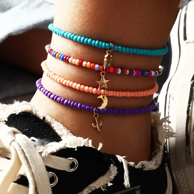  Bohemia Jewelry Colorful Women Anklet Beaded Anklets Lock And Key