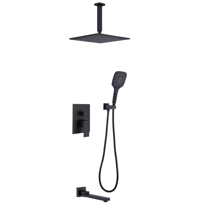 Ares Idealex Black Floor Standing Floor Mount Waterfall Bathtub Faucet Bathroom Faucets Set with Hand Shower