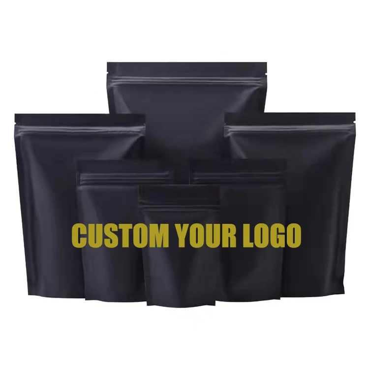 Factory Price Matte Black Customize Logo Brand Aluminum Foil Zipper Pouch Stand up Food Ziplock Bags
