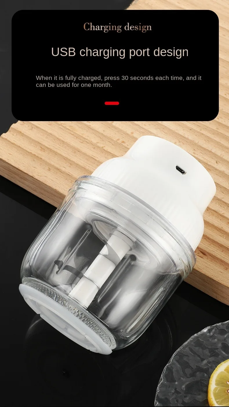 Mini Food Chopper Kitchen USB Charging Juice Blender Mixer Ice Block Breaker with food grade glass bowl 350ml