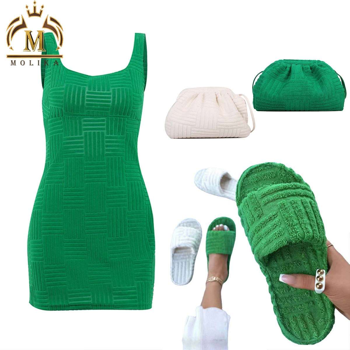 Trendy Women Mini Dress Sleeveless Square Collar Summer Indie Casual Fashion Streetwear Green Bodycon Party Dress Women Casual