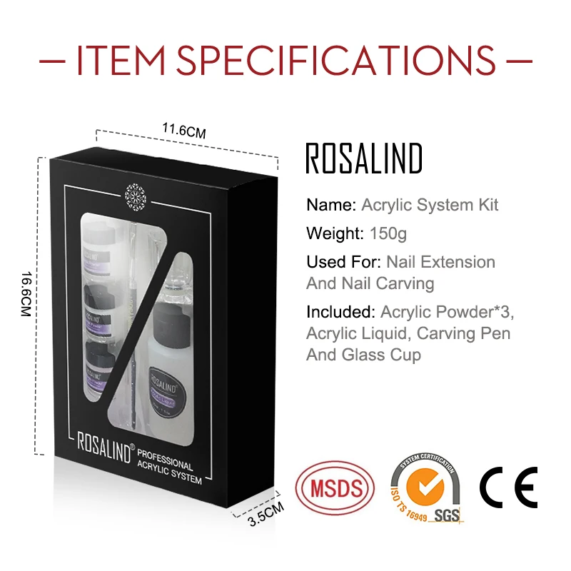 Rosalind oem дизайн ногтей 6 шт./лот длительное наращивание Резьба акриловая пудра система стартовый комплект Набор для оптовой