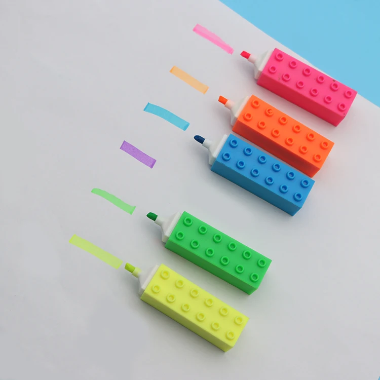 Promotional Multi Color Creative Toy Building Block Shape Highlighter Marker Pens for Kids