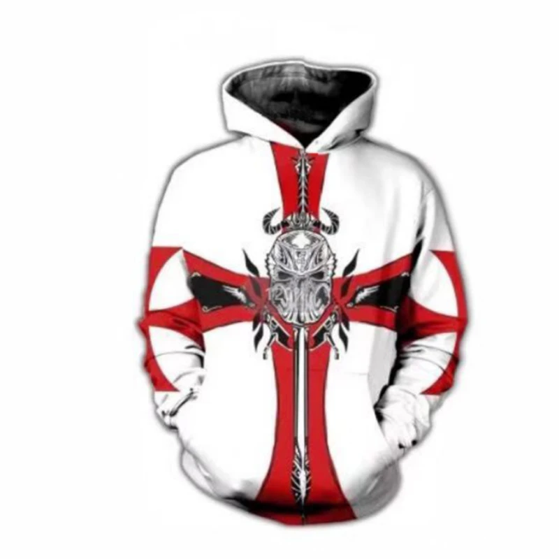 2023 Autumn And Winter Sweatshirt Men Hooded Knights Templar Armor Cross Clothes Europe And The United States Trend Men