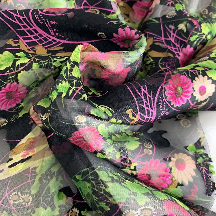 
Mulberry silk fabric jacquard sheared Chiffon Silk Fabric for fancy dress 