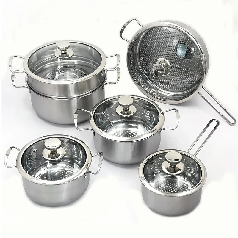 11 Piece Cookware Set stainless steel cooking pots kitchenware Includes Saucepans stock pots and pans