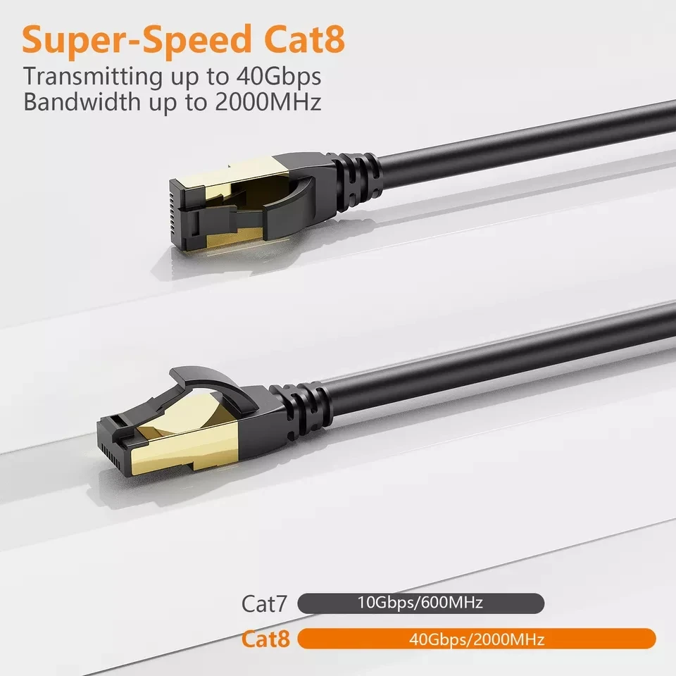 High Speed Network Internet Cable 3M 40Gbps Male-Male Factory Manufacture Cat8 Flat cable Lan Cable RG45 8P8C 0.5M~30M Cat 8