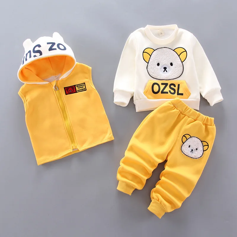 thickness suit girl 3 piece set warm track suits Pink for kids cats kids patternThree Pieces Set Children Clothes