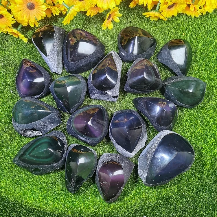 Wholesale Raw Polished Healing Stone Spiritual Products Crystals Rough Point Rainbow Obsidian Stone Tower for Fengshui