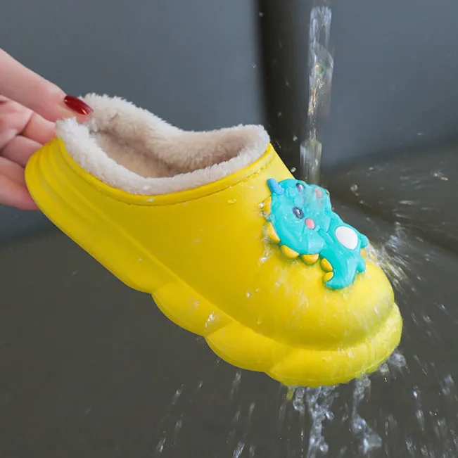 Animal Dinosaur Cartoon Warm Slippers Cute Fashion Winter Waterproof Anti Slip Kids New Bottom Home Plush Slippers For Children