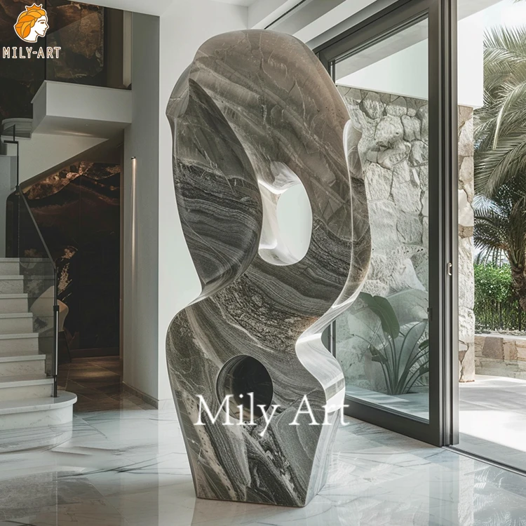 Hand Carved Stone Carving Sculpture White Marble Abstract Statue for Garden