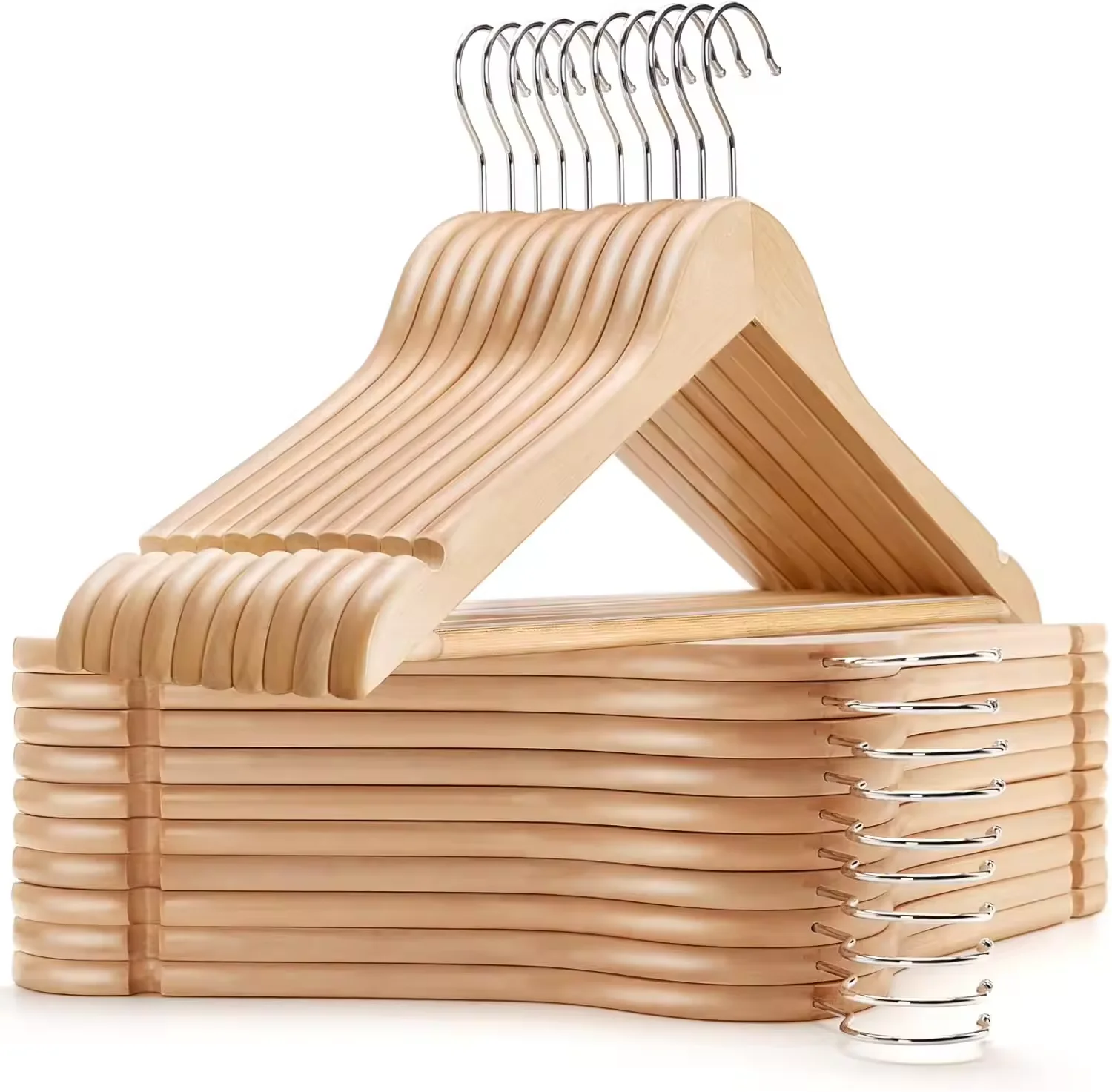 Wholesale Hot Selling High Quality  Wooden Suit Hanger  with Non Slip Bar Heavy Duty Hangers Clothing Wooden Coat Hangers
