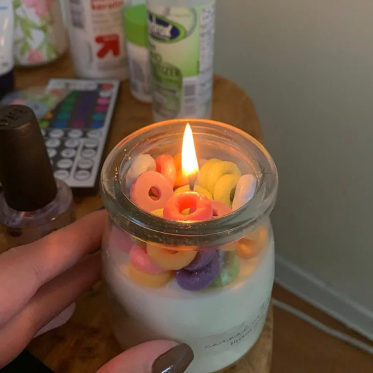 Aromatherapy Aroma Glass Jar Soy Wax Highly Scented Cereal Candle Non Toxic Clean Burning