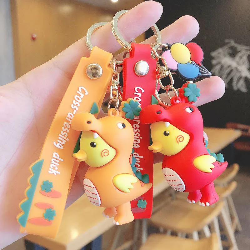Hot Sale PVC Silicone Cartoon Dinosaur Duck Design Funny Key Chain Wholesale Custom Promotional Gift Car Bag Pendant Key Ring