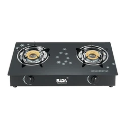 RIDA GD306 1 Brass and 1 iron Burner Glass Top Gas Stove LPG use