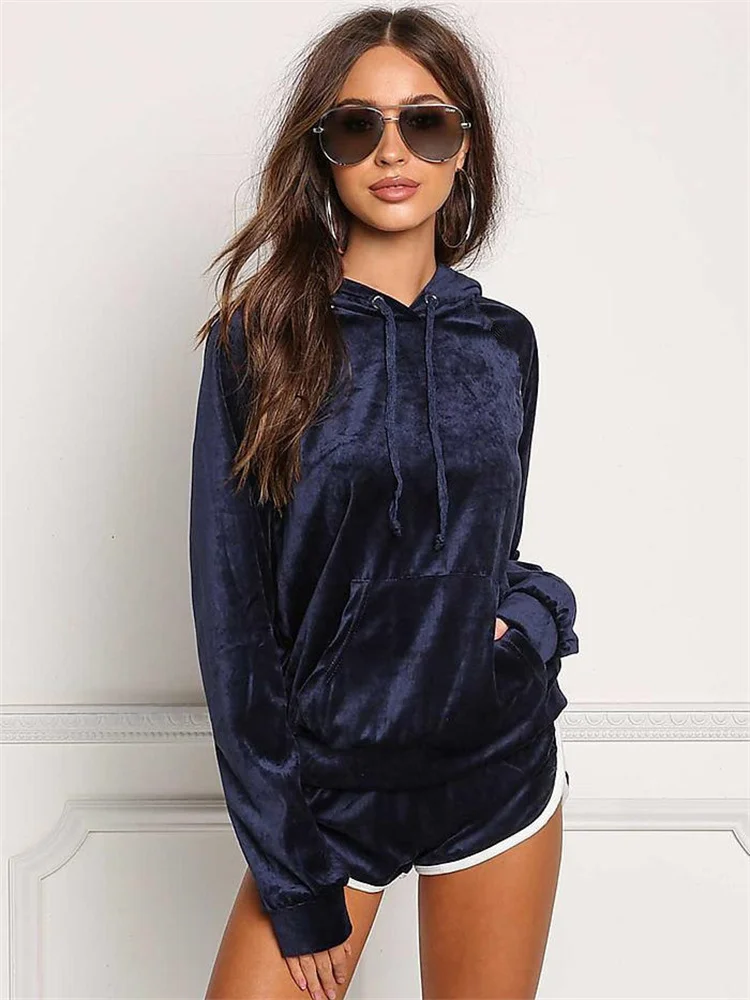 Customize 2023 Fall Sexy Hoodie Velvet Woman Sleepwear Two Piece Pajamas For Women Set