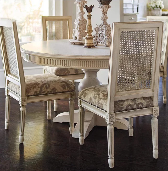 American solid wood dining table and chair combination oak retro white round table French style six people dining table custom