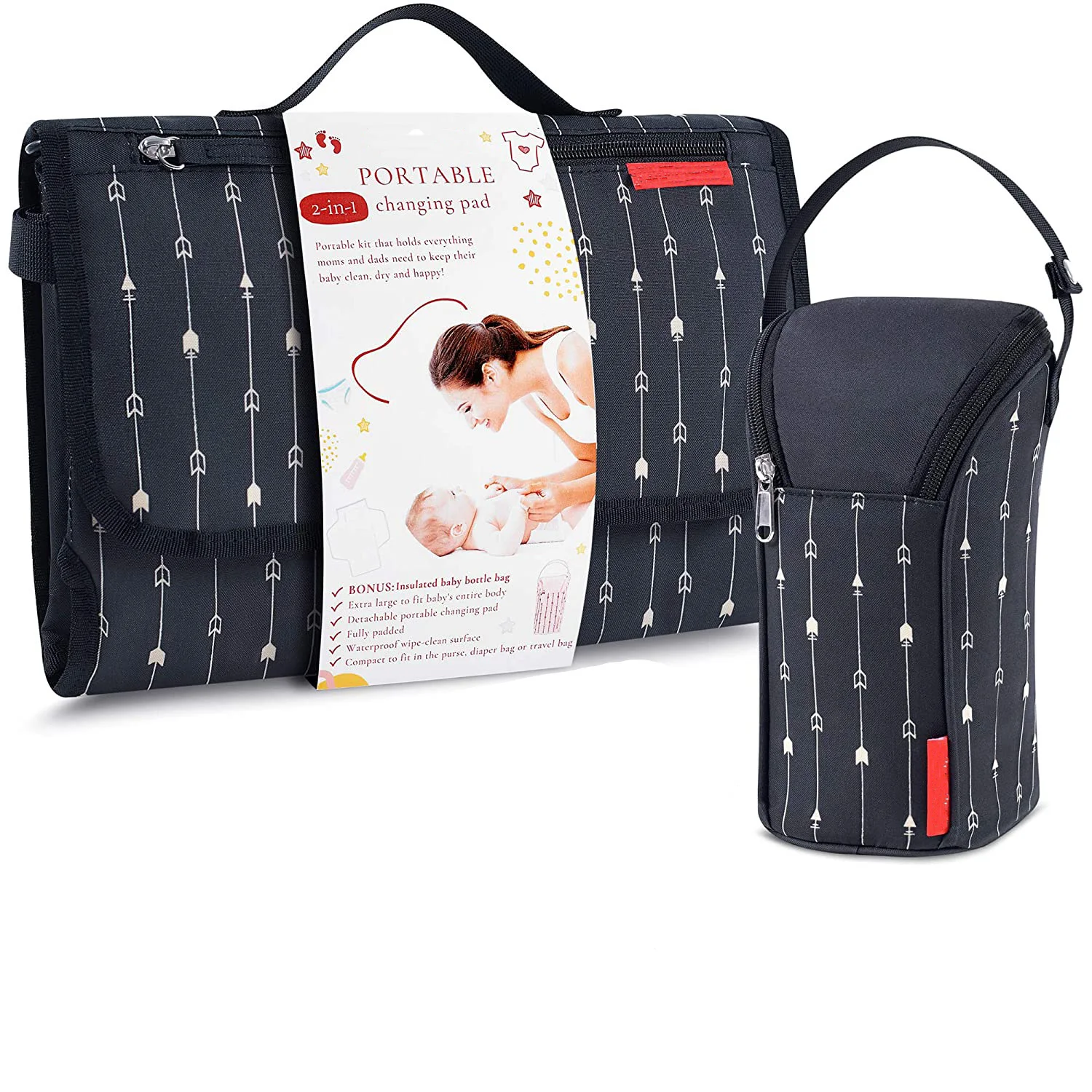 Portable Diaper Changing Pad Waterproof B0NUS Insulated Baby Bottle Bag 2-in-1 Diaper Clutch and Changing Mat  Clean PortablE