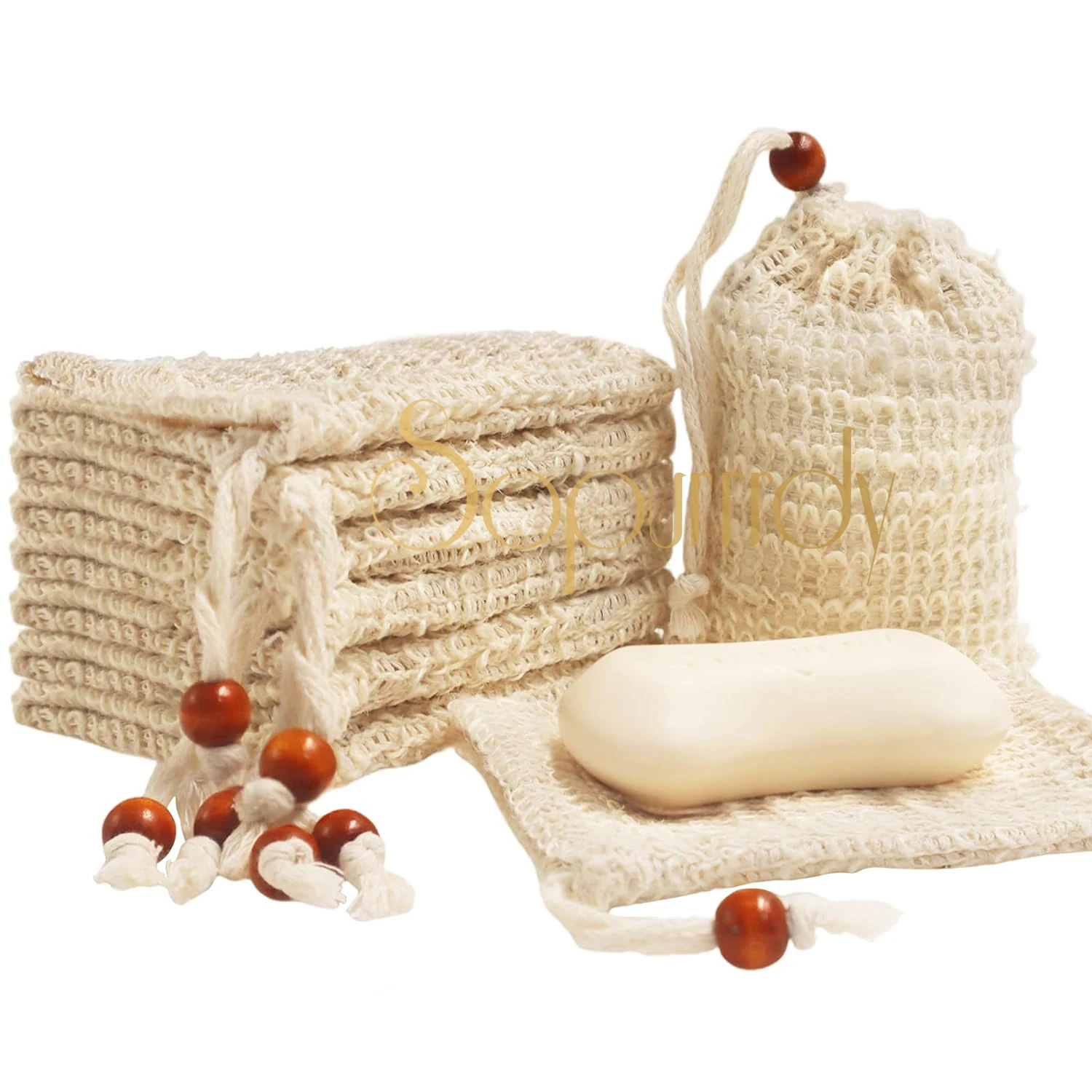 Eco friendly natural cotton custom logo label sisal soap saver bag hemp biodegradable loofah soap mesh net bag