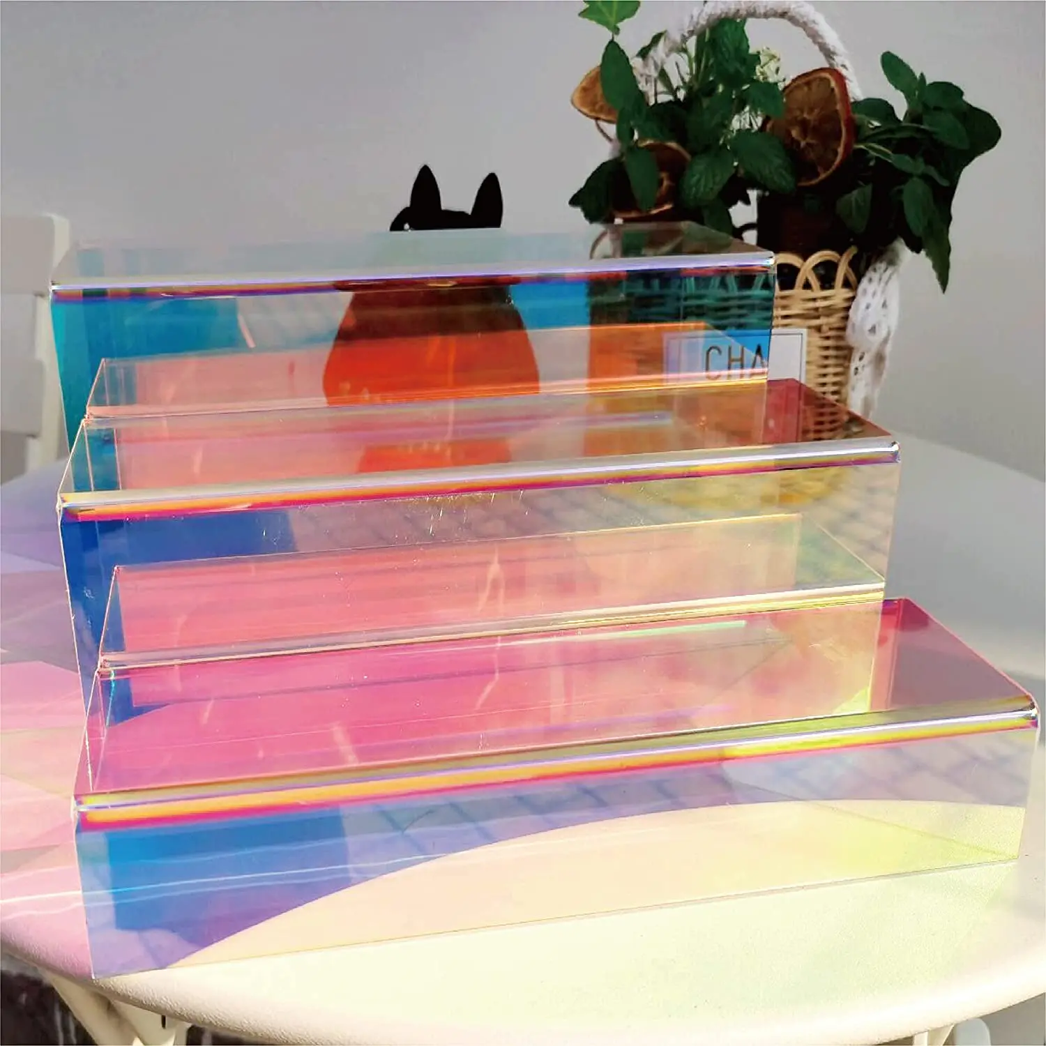 Spring Sign Iridescent Acrylic Buffet Spice Display Shelf Riser Stand Rainbow Food Risers